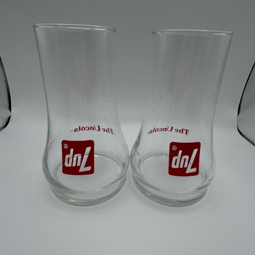 Vintage 1970's 7up The Uncola Upside Down Glass Advertising Glass Set of 2 Cola